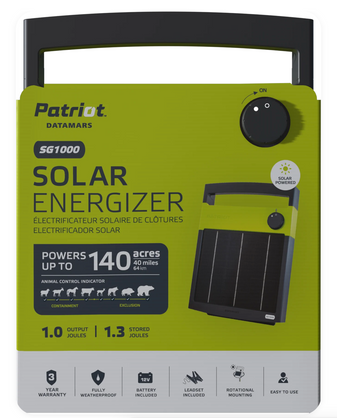 Patriot Datamars Solar Energizer packaging on a white background