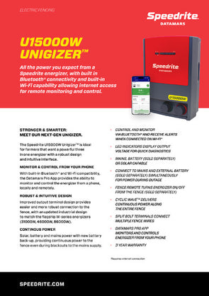 Speedrite U15000W electric Fence unigizer spec sheet