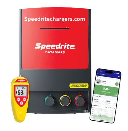 Speedrite 86000W electric fence energizer / fence charger with remote and datamars pro app on phone