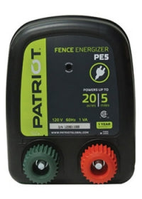 PATRIOT PE5 110V AC POWERED FENCE CHARGER rated for 5 MILE or 20 ACRE of electric fencing with red and green knobs