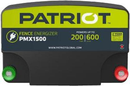 Patriot Pmx 1500 110V Ac Powered Electric Fence Charger, Rated For 200 Mile / 600 Acre With Green And Red Fence Connection Terminals