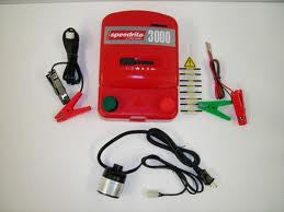 complete speedrite 3000 electric fence charger and parts in the kit for controlling livestock