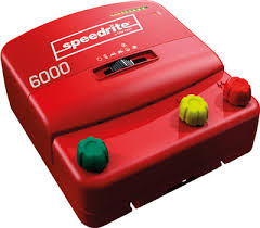 Speedrite 6000 Dual Powered electric fence unionizer with 6 joules of power in red case and sliding switch
