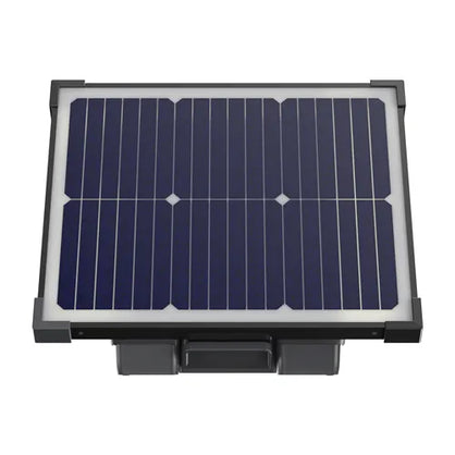 Patriot SG2000 energizer with front mounted Solar panel with black frame on a white background