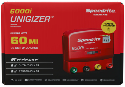black and red speedrite 6000i electric fence Unigizer packaging with power details