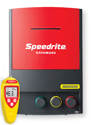 worlds most powerful SPEEDRITE 86000W electric fence energizer and Remote control / Fault Finder rated at  540 Mile / 6200 Acre red and black with yellow remote