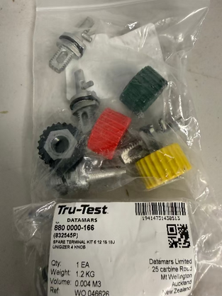 Packaged Speedrite spare terminal parts kit with various components on a white background, featuring Tru-Test branding.