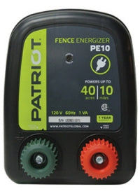 PATRIOT PE10 110V AC POWERED FENCE CHARGER with black case and green and red terminals
