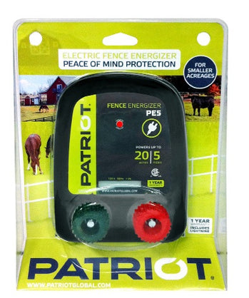New PATRIOT PE5 110V AC POWERED FENCE CHARGER in green package on store shelf