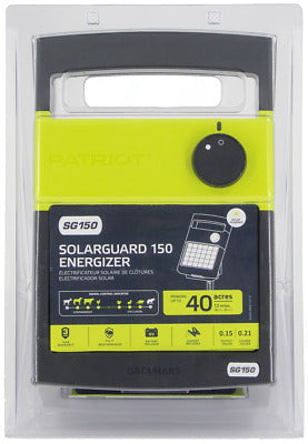 PATRIOT SOLARGUARD 150 SOLAR POWERED FENCE CHARGER in plastic packaging in shelf