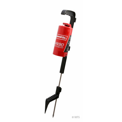 Mounted red speedrite AN90 strip grazing portable electric fence charger on stand alone post