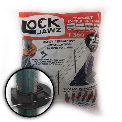 Lock Jawz 360° T-Post Insulator | 25 Pack | Black - Speedritechargers.com