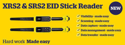 Tru-Test SRS2 and XRS2 Ear Tag Stick Reader with Yellow background