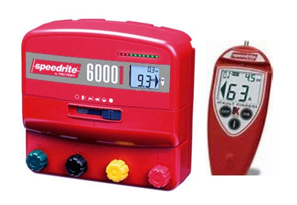 Red Speedrite 6000I Dual Powered 6 Joule  electric fence charger with Free Remote Control / Fault Finder